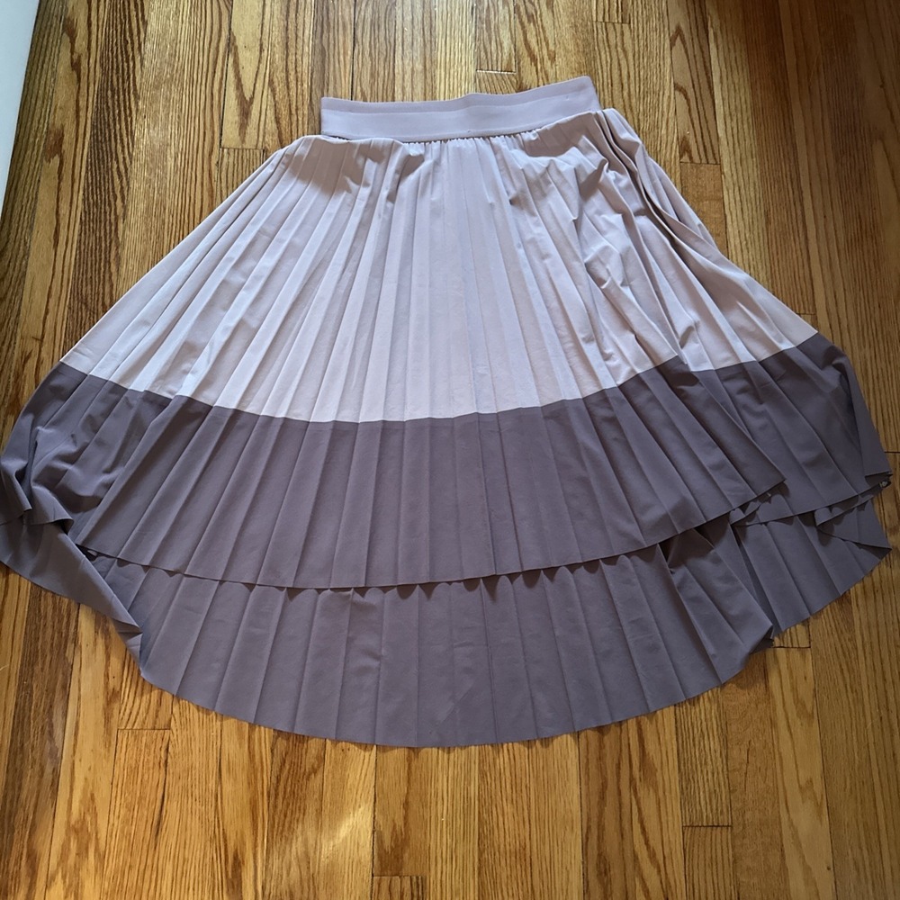 Athleta Pleated High-Low Skirt in Light Pink and Taupe
